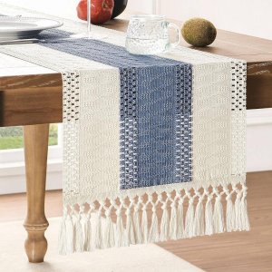 Macrame Style Bicolor Stitching Table Runner