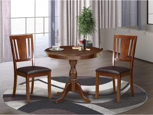 3 Piece Modern Set Contains a Round Kitchen Table with Pedestal and 2 Faux Leather Dining Room Chairs