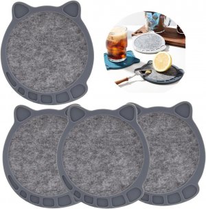 Cat Coasters for Drinks Absorbent(Dark Grey Set of 4)