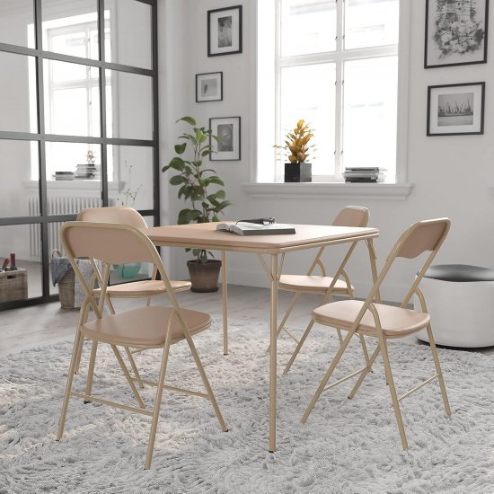 5 Piece Tan Folding Card Table and Chair Set - Click Image to Close