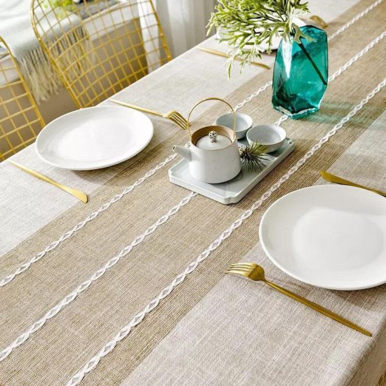 Japan Style Linen Cotton Tassel Table Cloth Rectangular Lace Edge Tablecloth For Wedding Dustproof Table Covers Home Textile - Click Image to Close