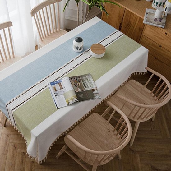 Stitching Tassel Tablecloth Cotton Linen Fabric Dust-Proof Table Cover for Kitchen Dinning Tabletop Decoration - Click Image to Close