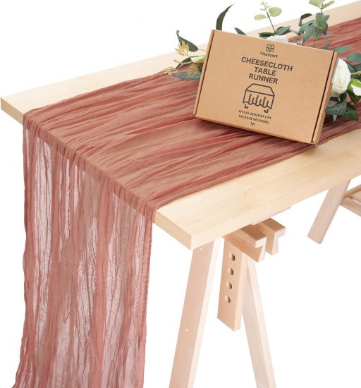 Cheesecloth Table Runner Peach Coral 35 x 120 Inches Gauze Tablecloth - Click Image to Close