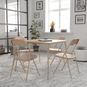 5 Piece Tan Folding Card Table and Chair Set