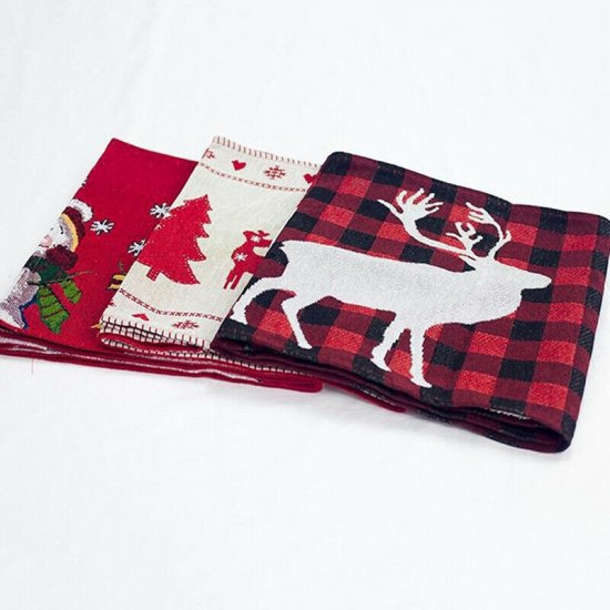 Creative European Christmas Decorations Cotton Linen Embroidery Christmas Table Flag Home Desk Decor - Click Image to Close