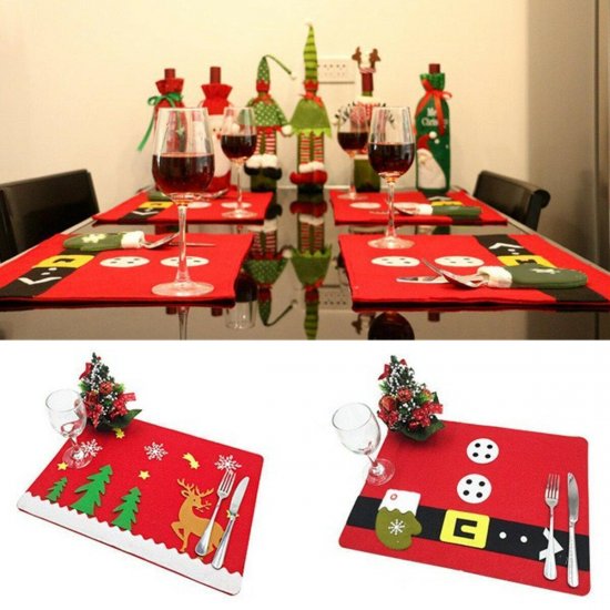 Christmas Party Dinner Tableware Mat Pad Dish Bowl Fork Placemat Runner Table Decoration - Click Image to Close