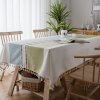 Stitching Tassel Tablecloth Cotton Linen Fabric Dust-Proof Table Cover for Kitchen Dinning Tabletop Decoration